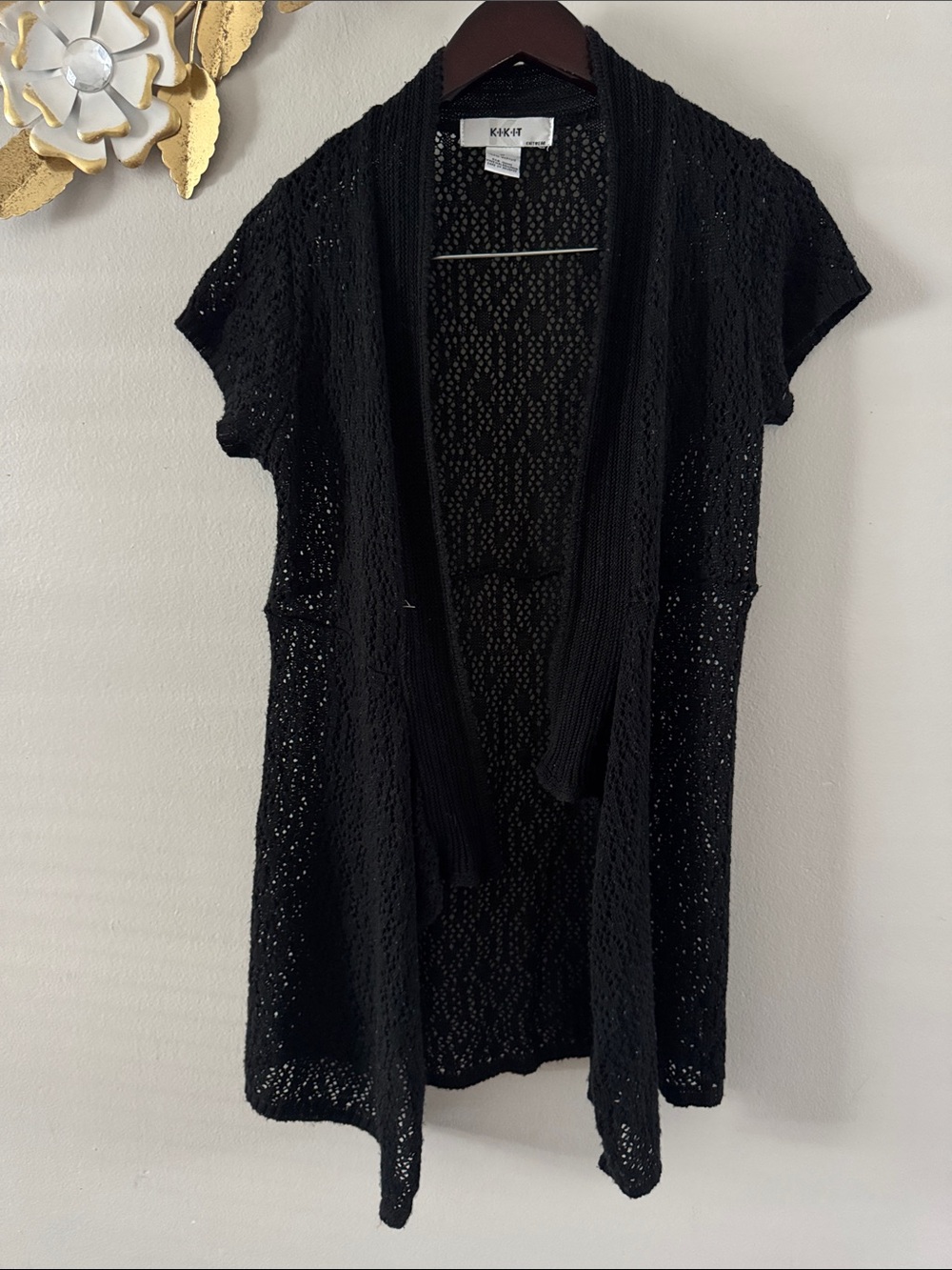 KIKI Short-Sleeve Open Knit Cardigan — Black